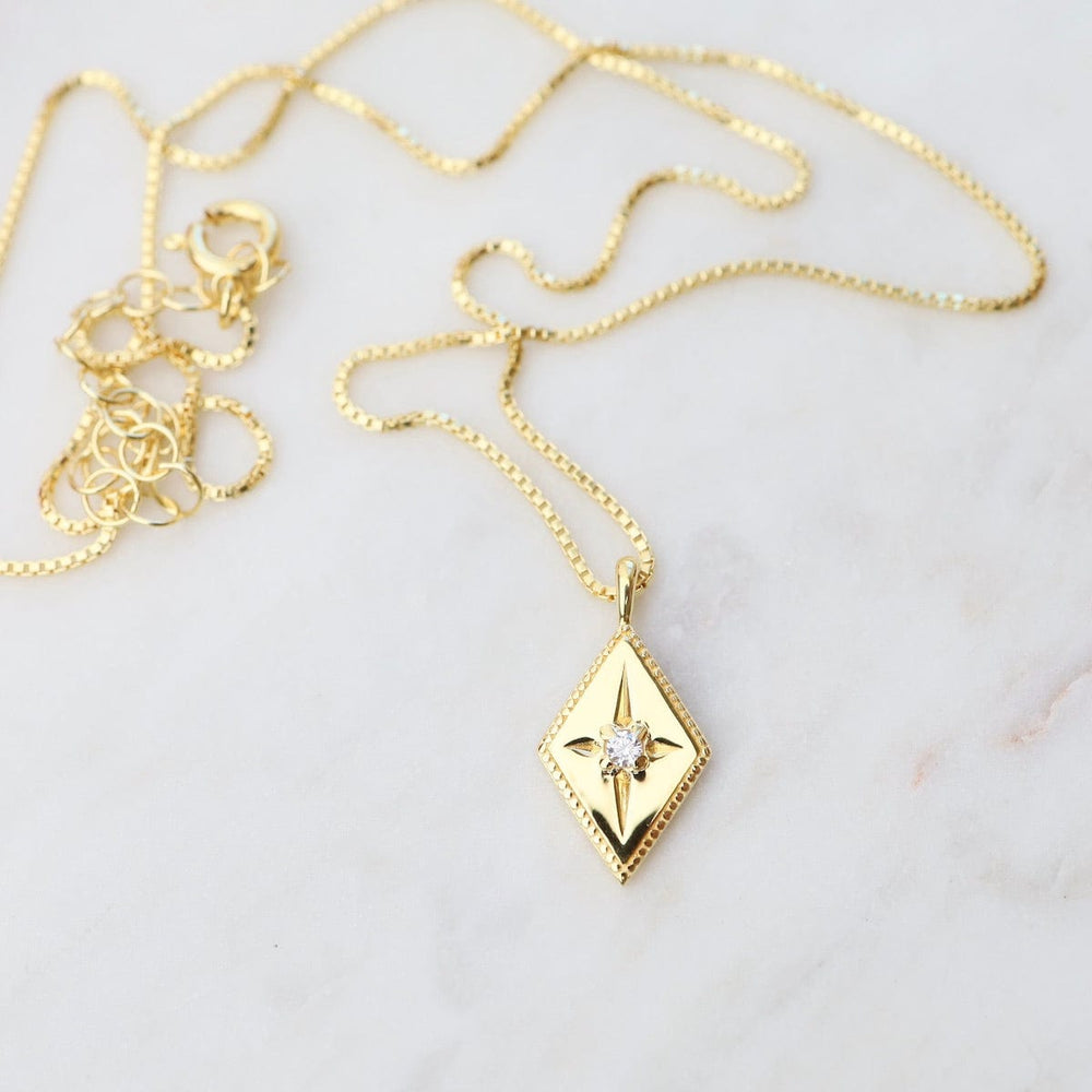 
                  
                    NKL-VRM Diamond Shape with Star-set CZ Box Chain Necklace - Gold Vermeil
                  
                