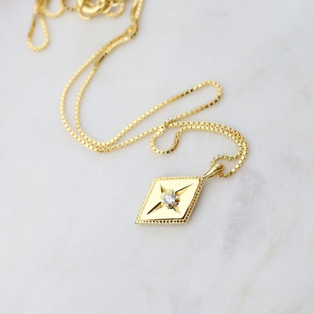 
                  
                    NKL-VRM Diamond Shape with Star-set CZ Box Chain Necklace - Gold Vermeil
                  
                