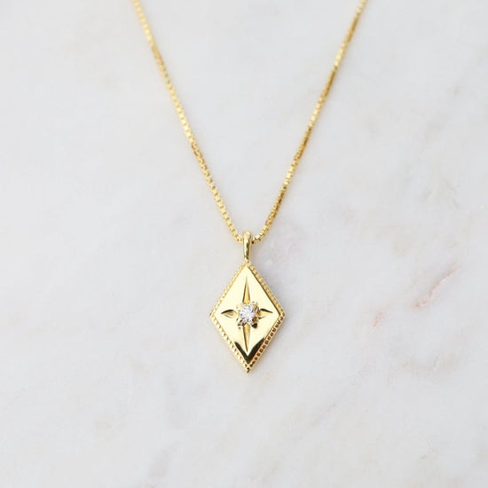 NKL-VRM Diamond Shape with Star-set CZ Box Chain Necklace - Gold Vermeil