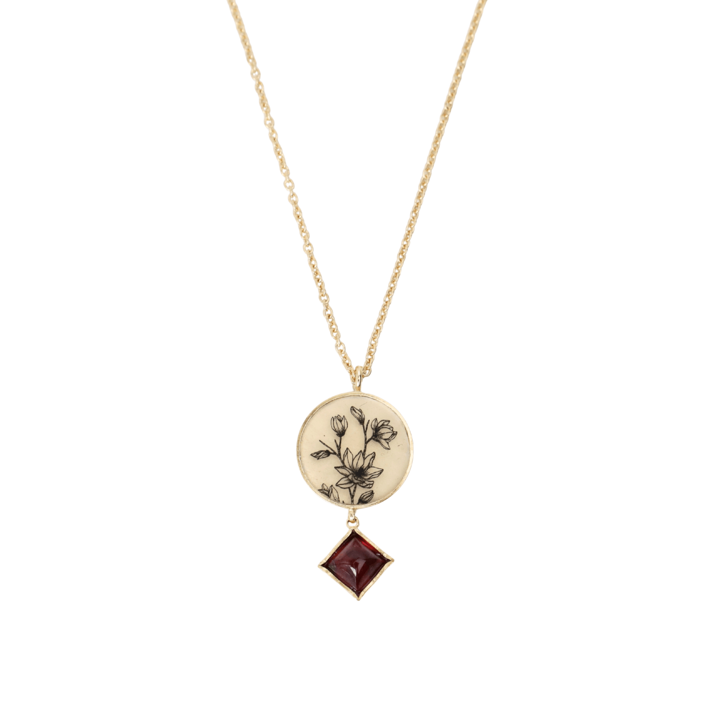 NKL-VRM Droplet Necklace - Magnolia and Tourmaline