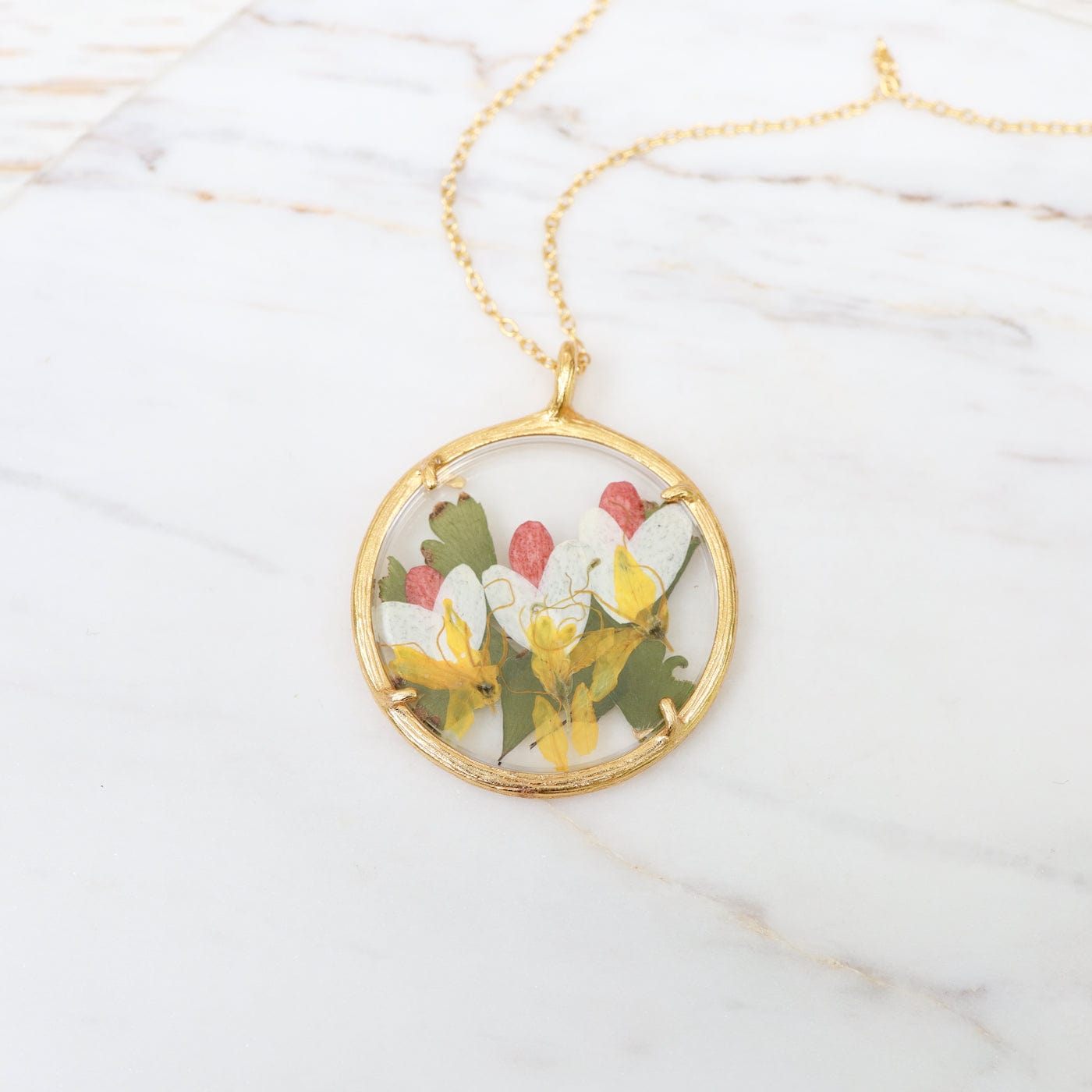NKL-VRM Fairy Blooms Large Glass Botanical Necklace - 18K Gold Vermeil