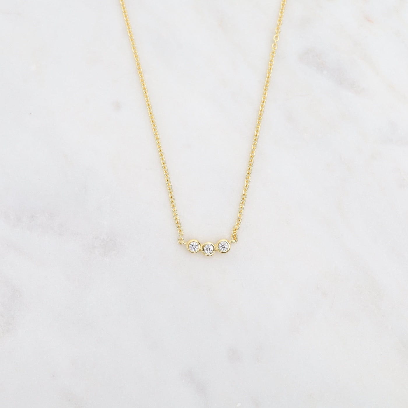 NKL-VRM Gold Vermeil 3 Bezel Set CZ Necklace