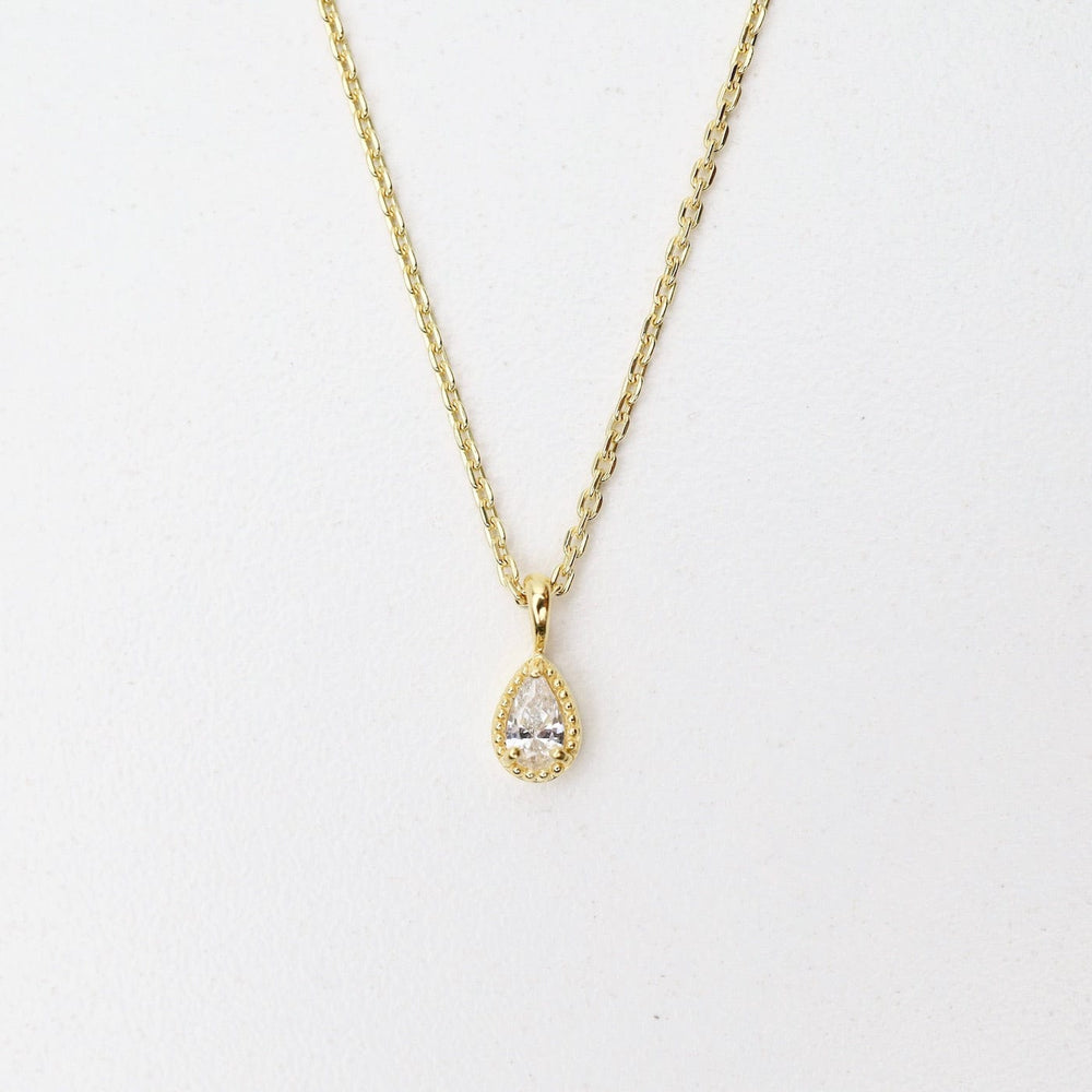 NKL-VRM Gold Vermeil Pear Cut CZ with Milgrain Edge Necklace