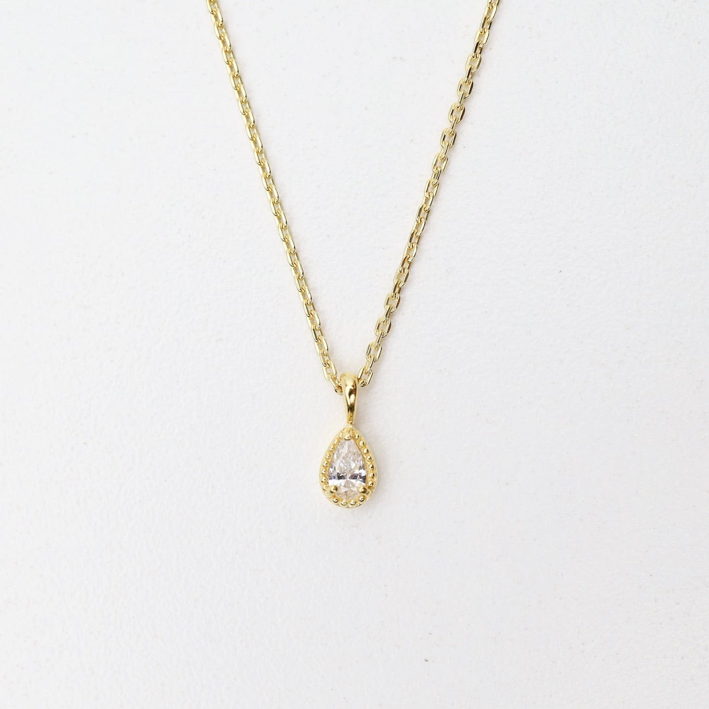 NKL-VRM Gold Vermeil Pear Cut CZ with Milgrain Edge Necklace