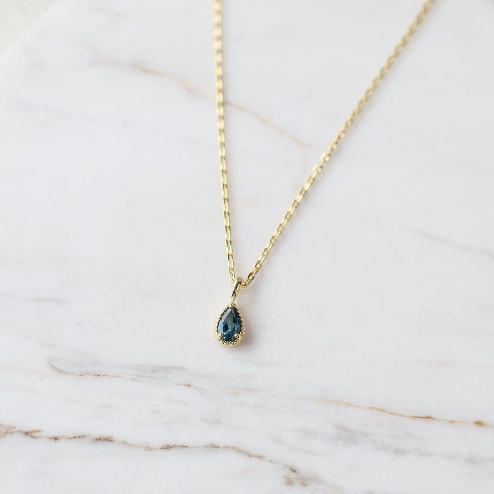 NKL-VRM Gold Vermeil Pear Cut London Blue Topaz with Milgrain Edge Necklace