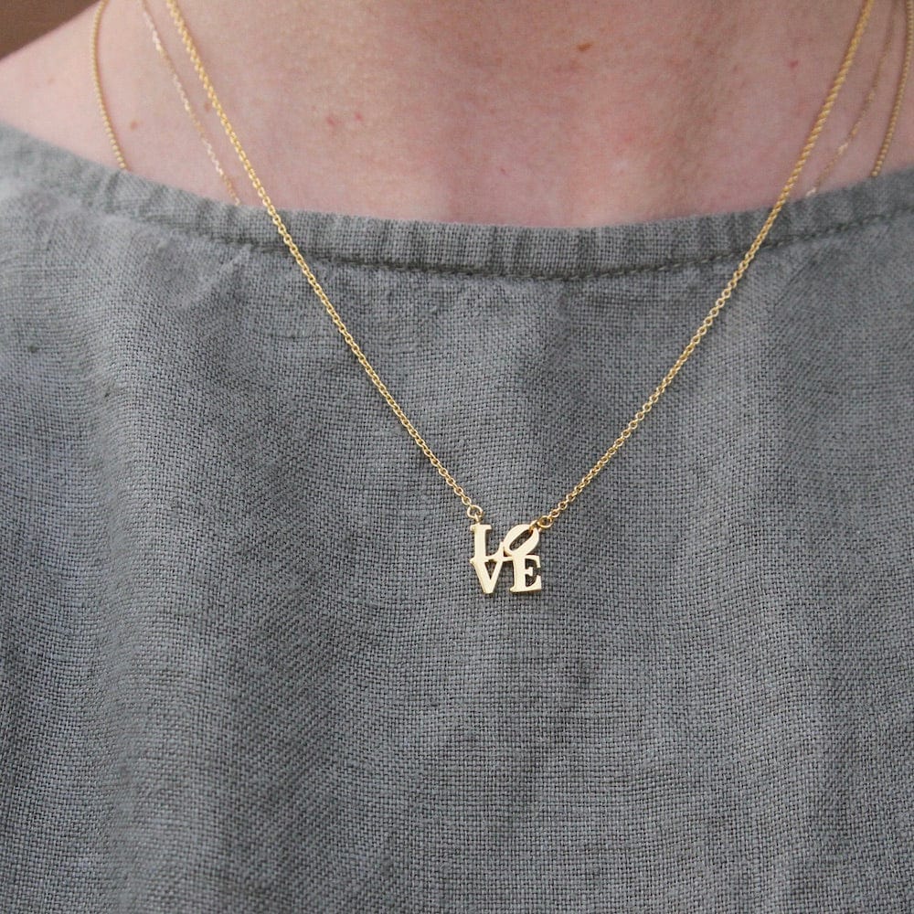 NKL-VRM Gold Vermeil Polished Mini LOVE Sculpture Necklace