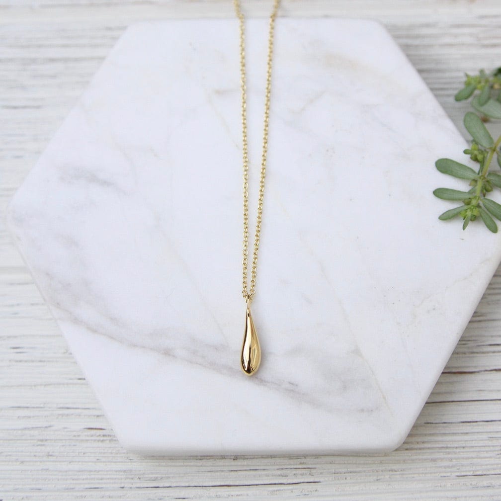 NKL-VRM Gold Vermeil Small Elongated Dew Drop Necklace