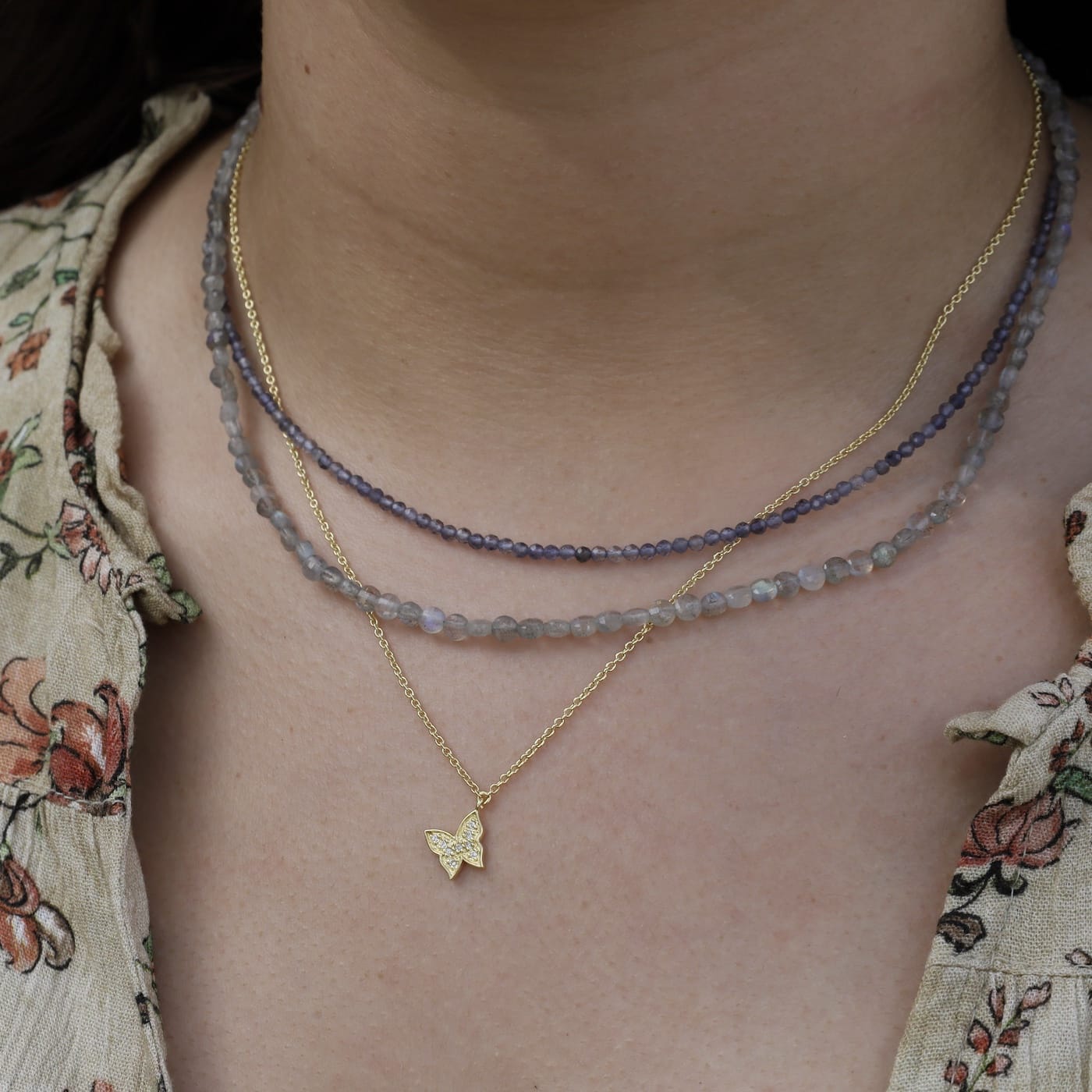 NKL-VRM Gold Vermeil Tiny CZ Pave Butterfly Necklace