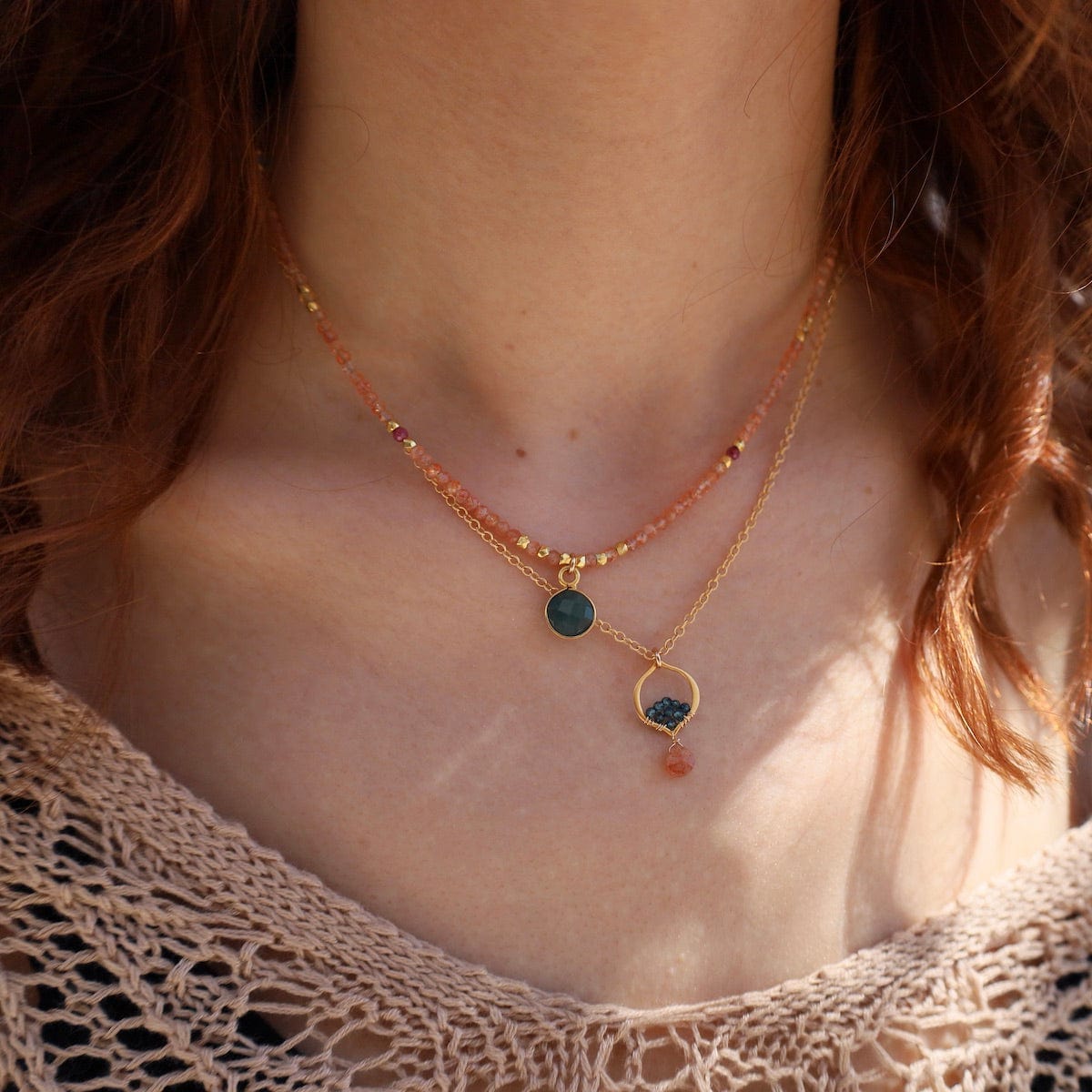 Grandidierite Coin On Sunstone Mix Necklace – Dandelion Jewelry