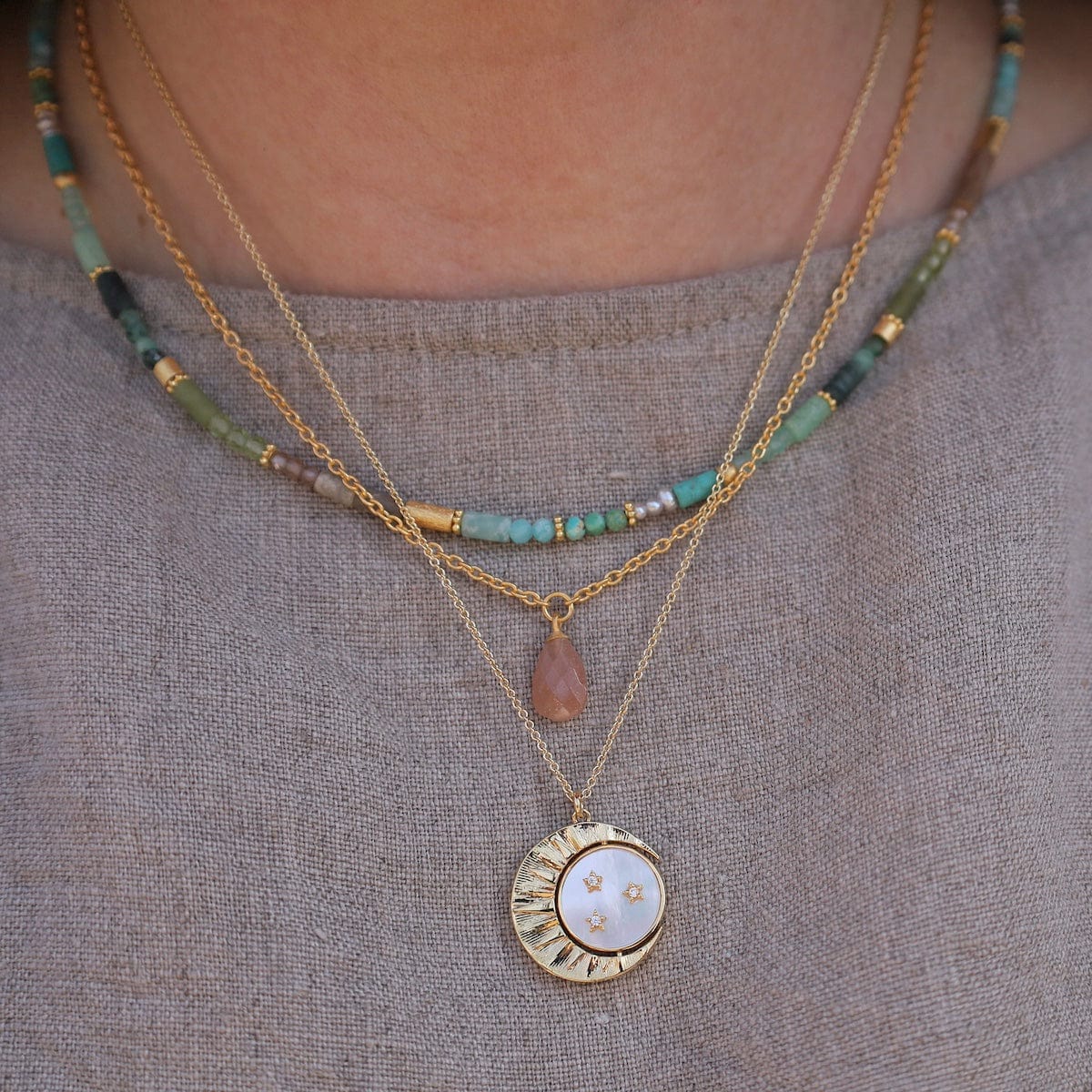 NKL-VRM Green Stone Mix Necklace