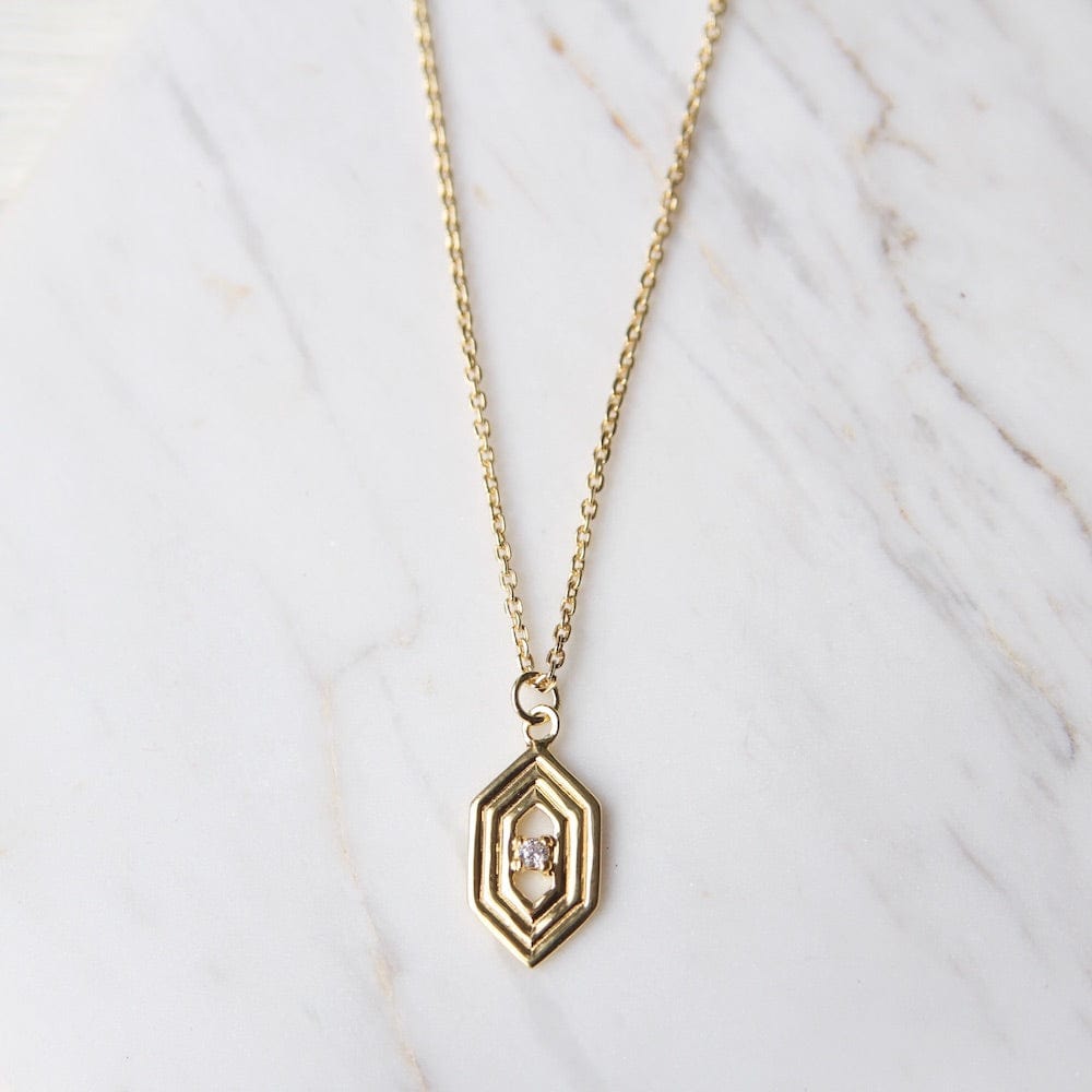 NKL-VRM Hex with ridges and CZ  Necklace - Gold Vermeil