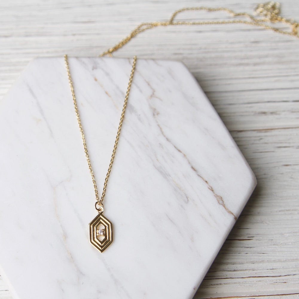 
                  
                    NKL-VRM Hex with ridges and CZ  Necklace - Gold Vermeil
                  
                