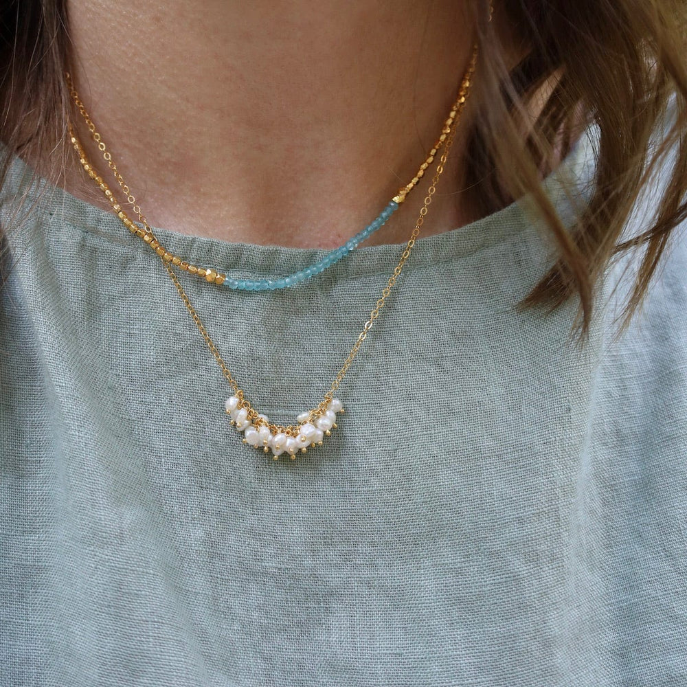 NKL-VRM Horizontal Cluster Necklace - Keishi Pearl