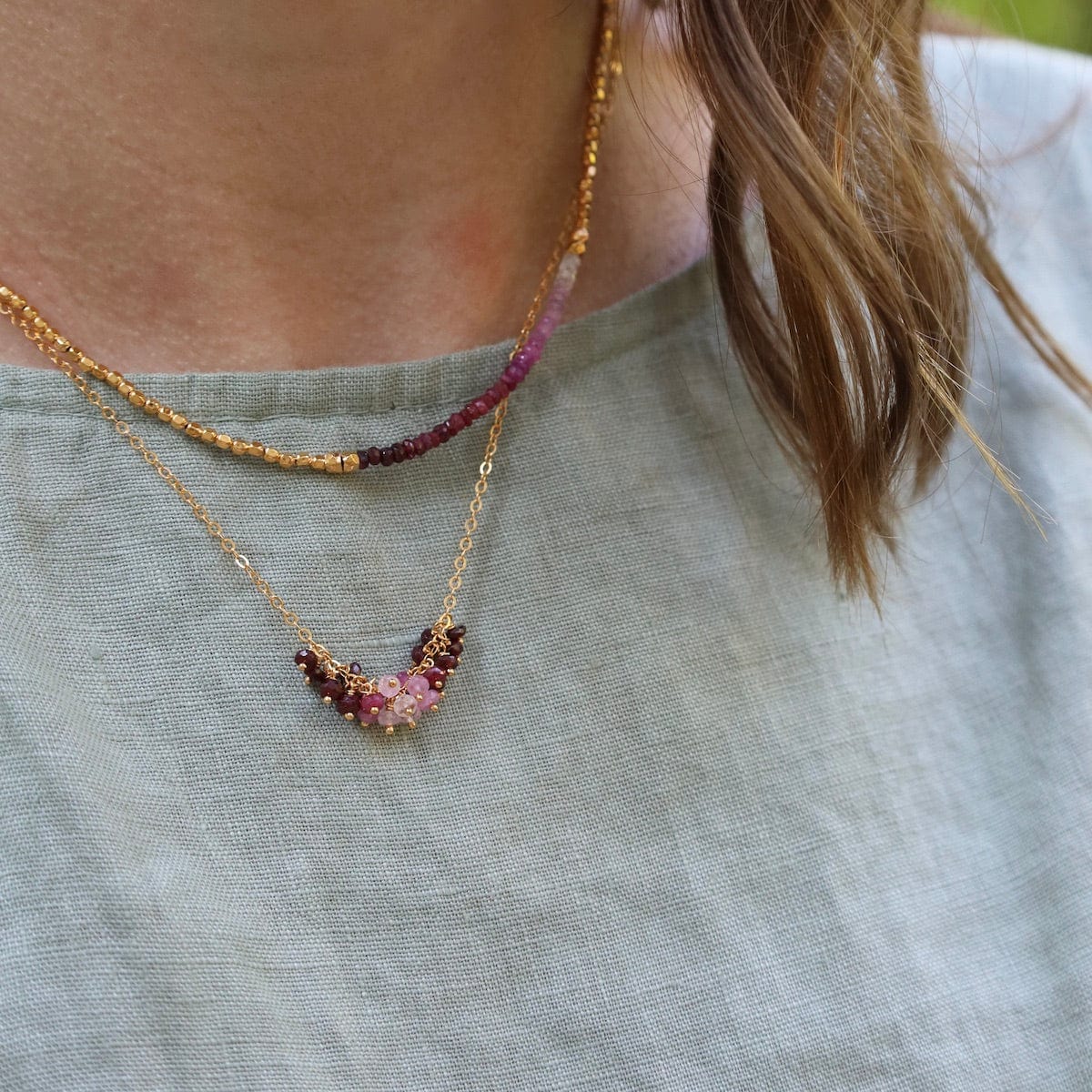 NKL-VRM Horizontal Cluster Necklace - Ruby