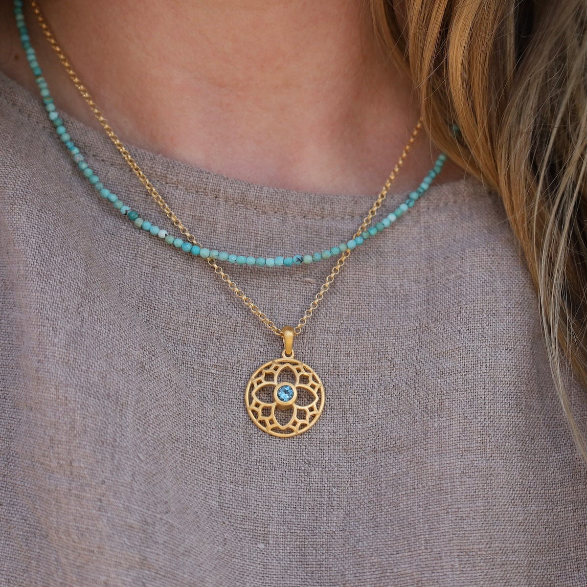 NKL-VRM Joyful Circle Blue Topaz Pendant Necklace