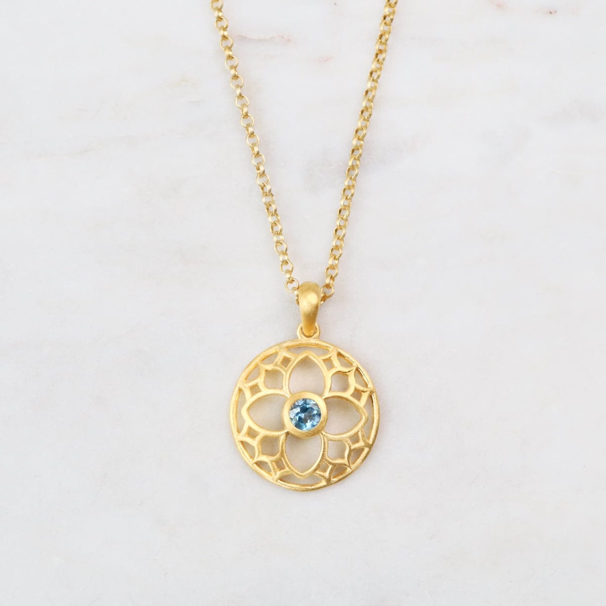 NKL-VRM Joyful Circle Blue Topaz Pendant Necklace