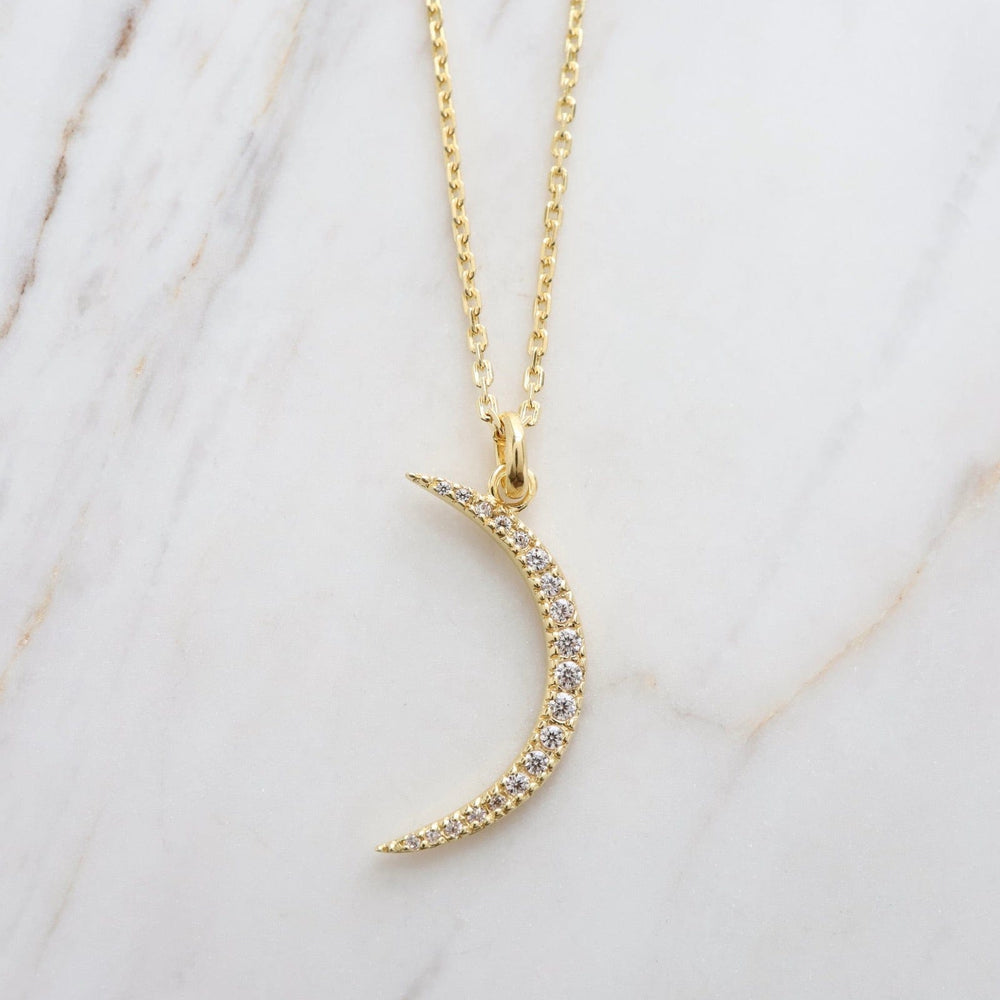 NKL-VRM Large Pave Crescent Moon Necklace in Gold Vermeil