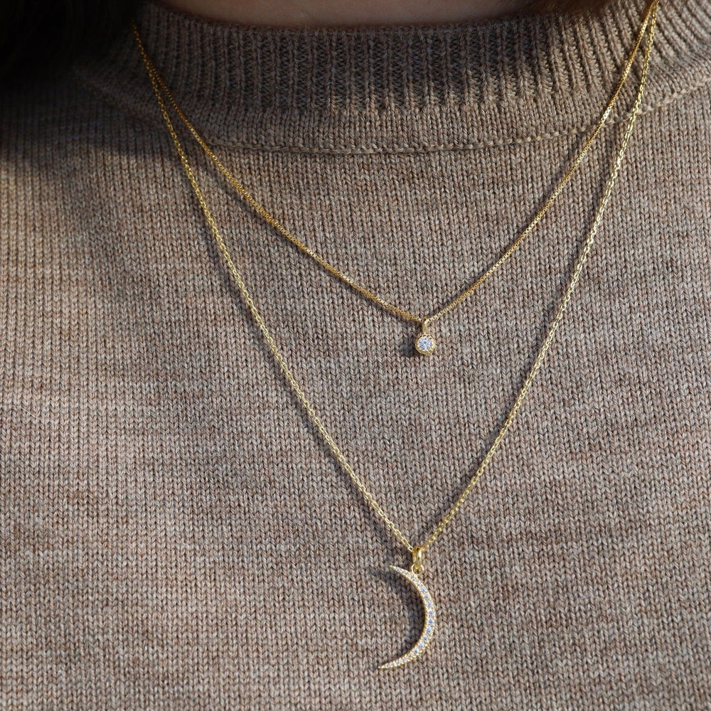 
                  
                    NKL-VRM Large Pave Crescent Moon Necklace in Gold Vermeil
                  
                