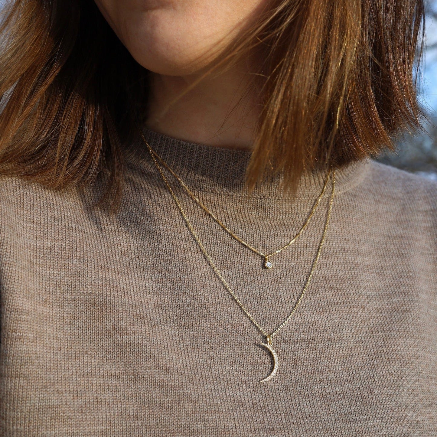 NKL-VRM Large Pave Crescent Moon Necklace in Gold Vermeil