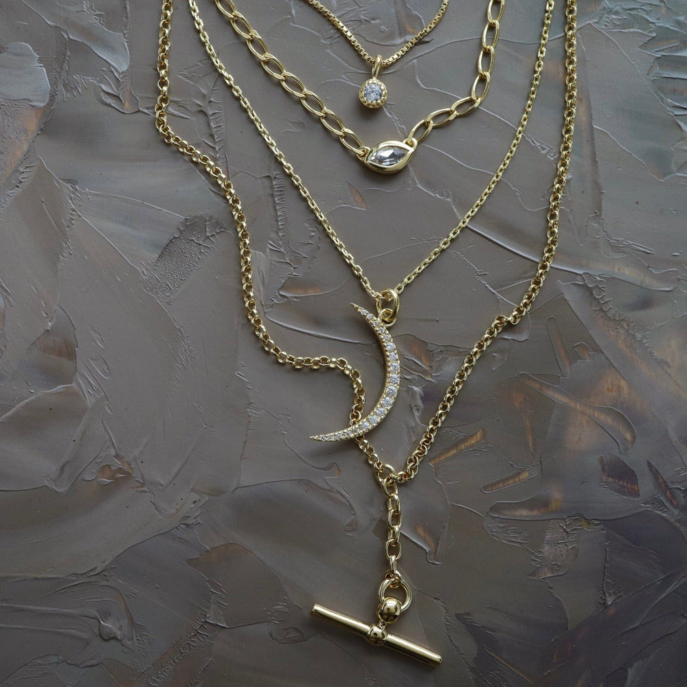 
                  
                    NKL-VRM Large Pave Crescent Moon Necklace in Gold Vermeil
                  
                