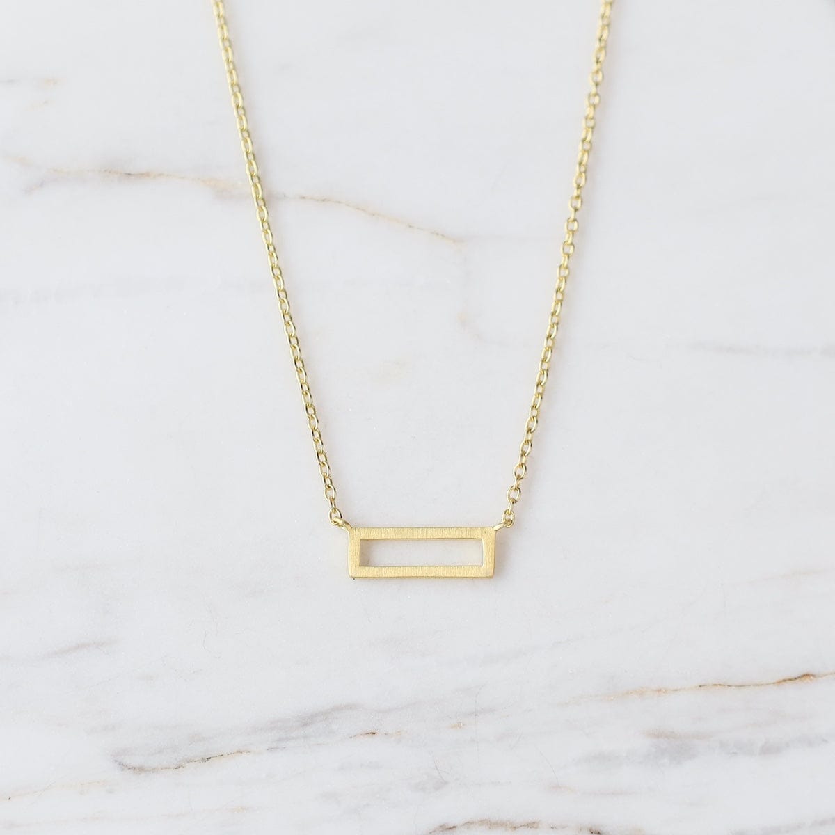 NKL-VRM Little Open Rectangle Necklace – Brushed Gold Vermeil