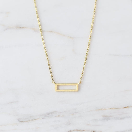 NKL-VRM Little Open Rectangle Necklace – Brushed Gold Vermeil