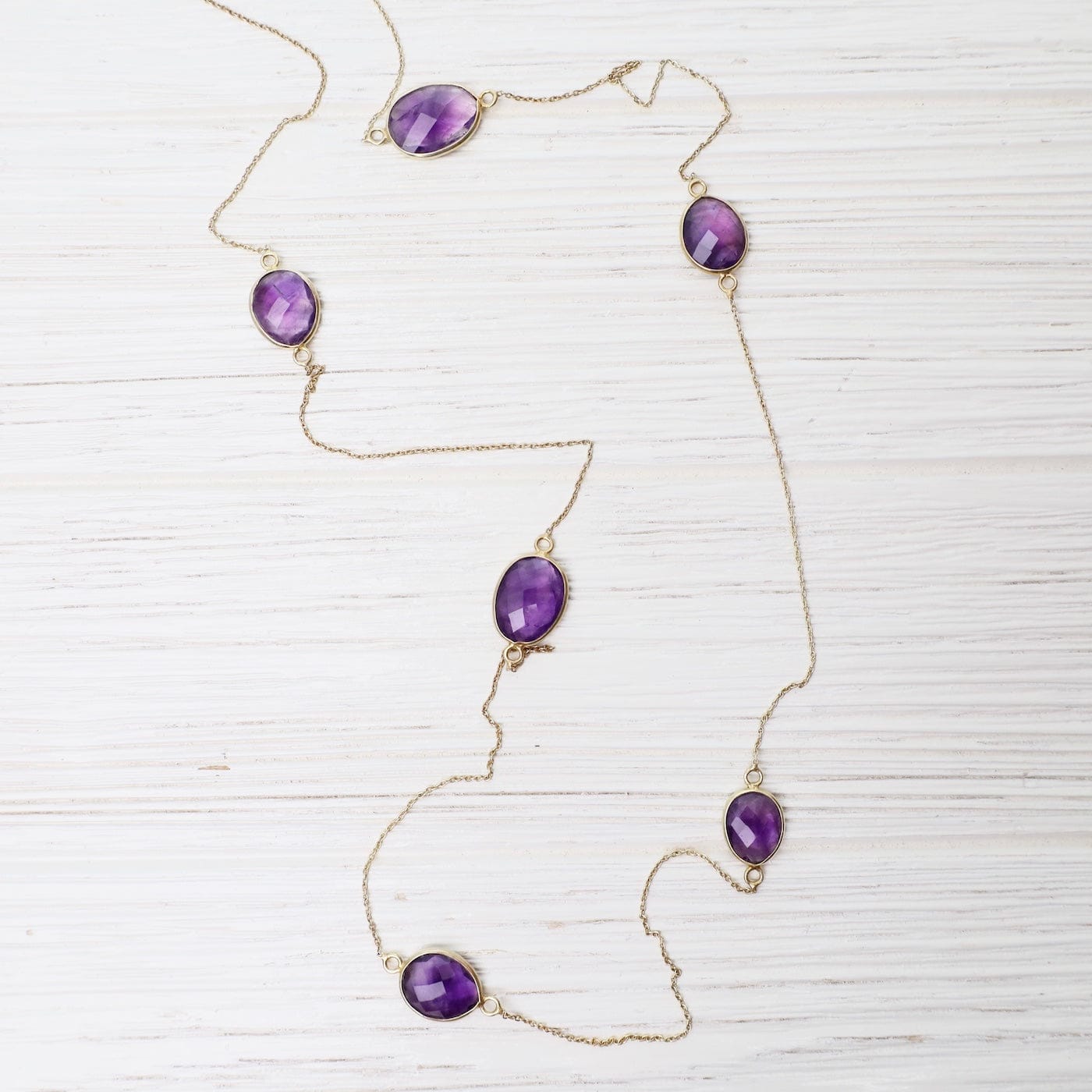 NKL-VRM Long Stone Station Necklace in Gold Vermeil & Amethyst