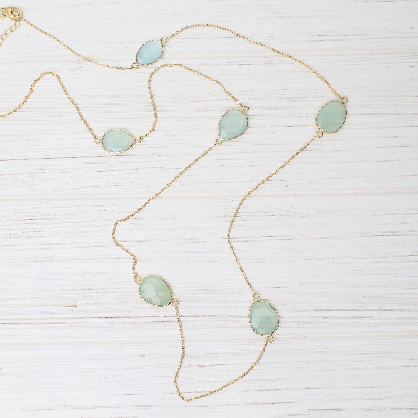 NKL-VRM Long Stone Station Necklace in Gold Vermeil & Blue Chalcedony