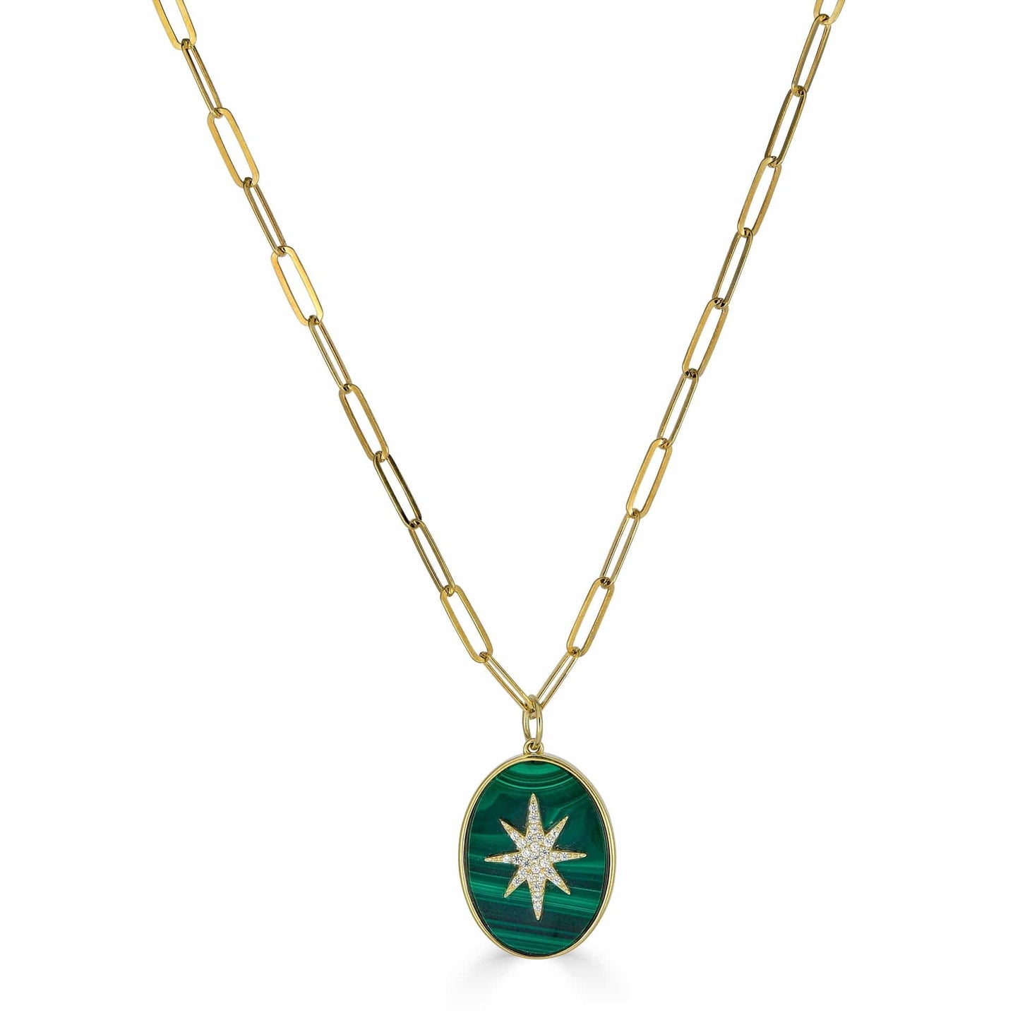 NKL-VRM Malachite Pave Star Pendant Necklace