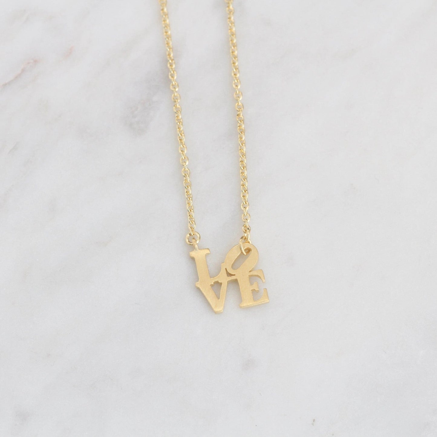 NKL-VRM Matte Gold Vermeil Mini LOVE Sculpture Necklace