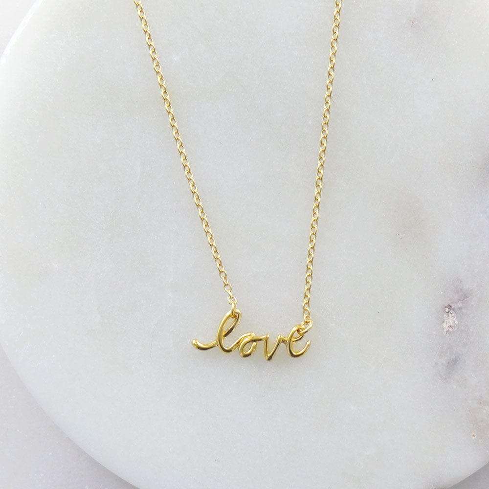 NKL-VRM MINI CURSIVE "LOVE" NECKLACE IN GOLD VERMILE