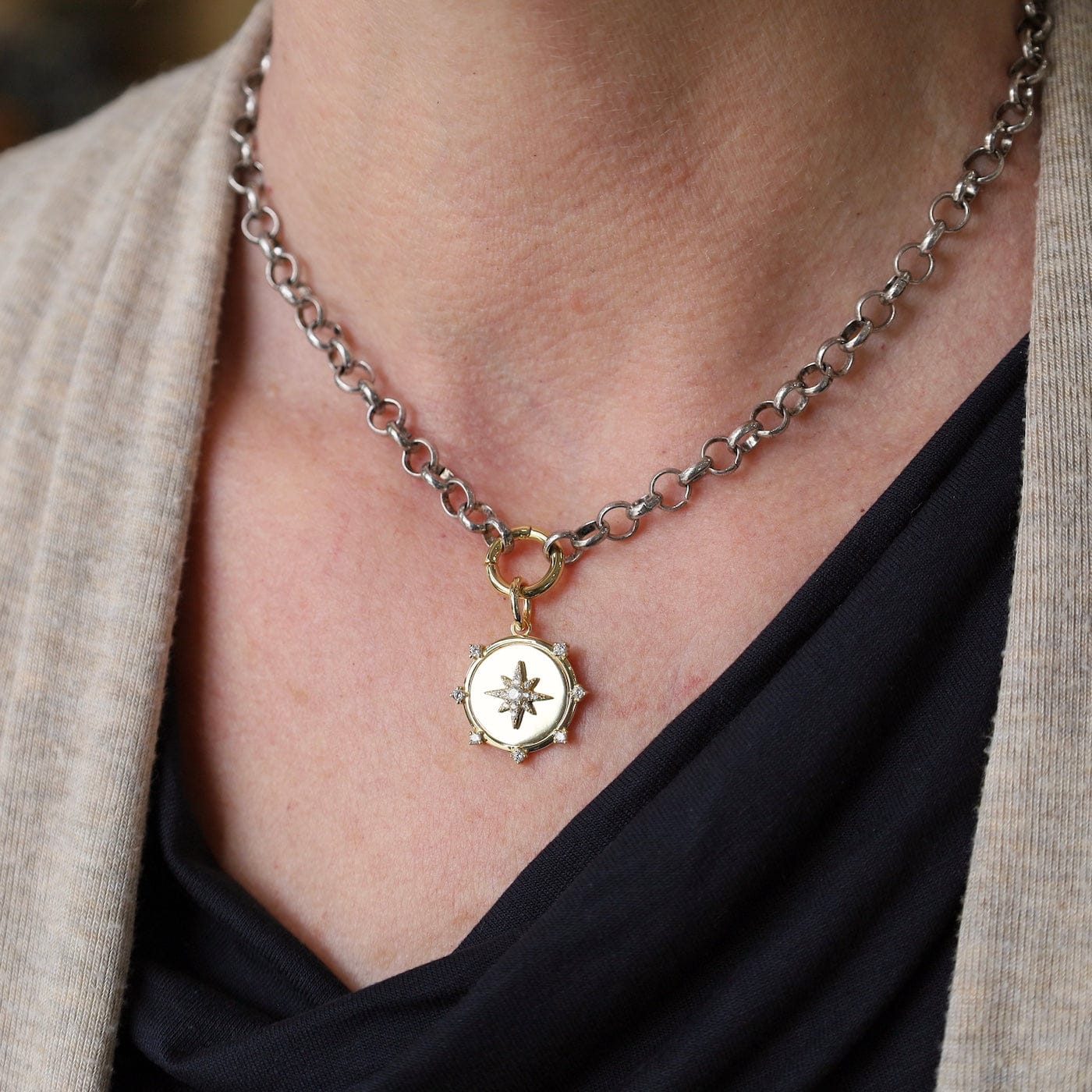 NKL-VRM Mixed Metal Celestial Pendant Necklace