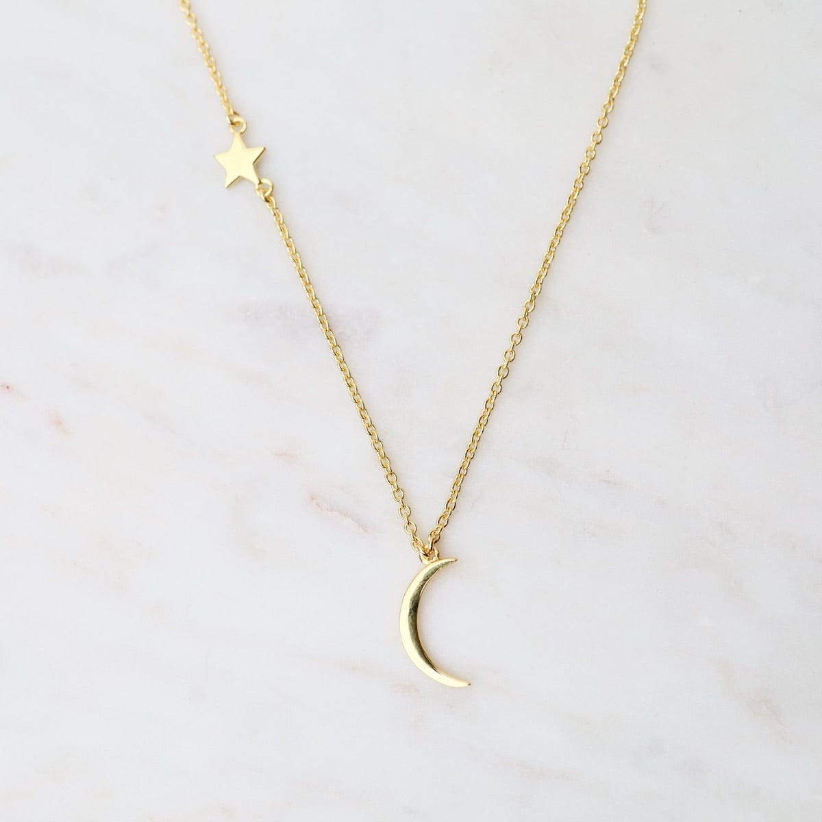 Load image into Gallery viewer, NKL-VRM Moon &amp;amp; Star Necklace - Gold Vermeil
