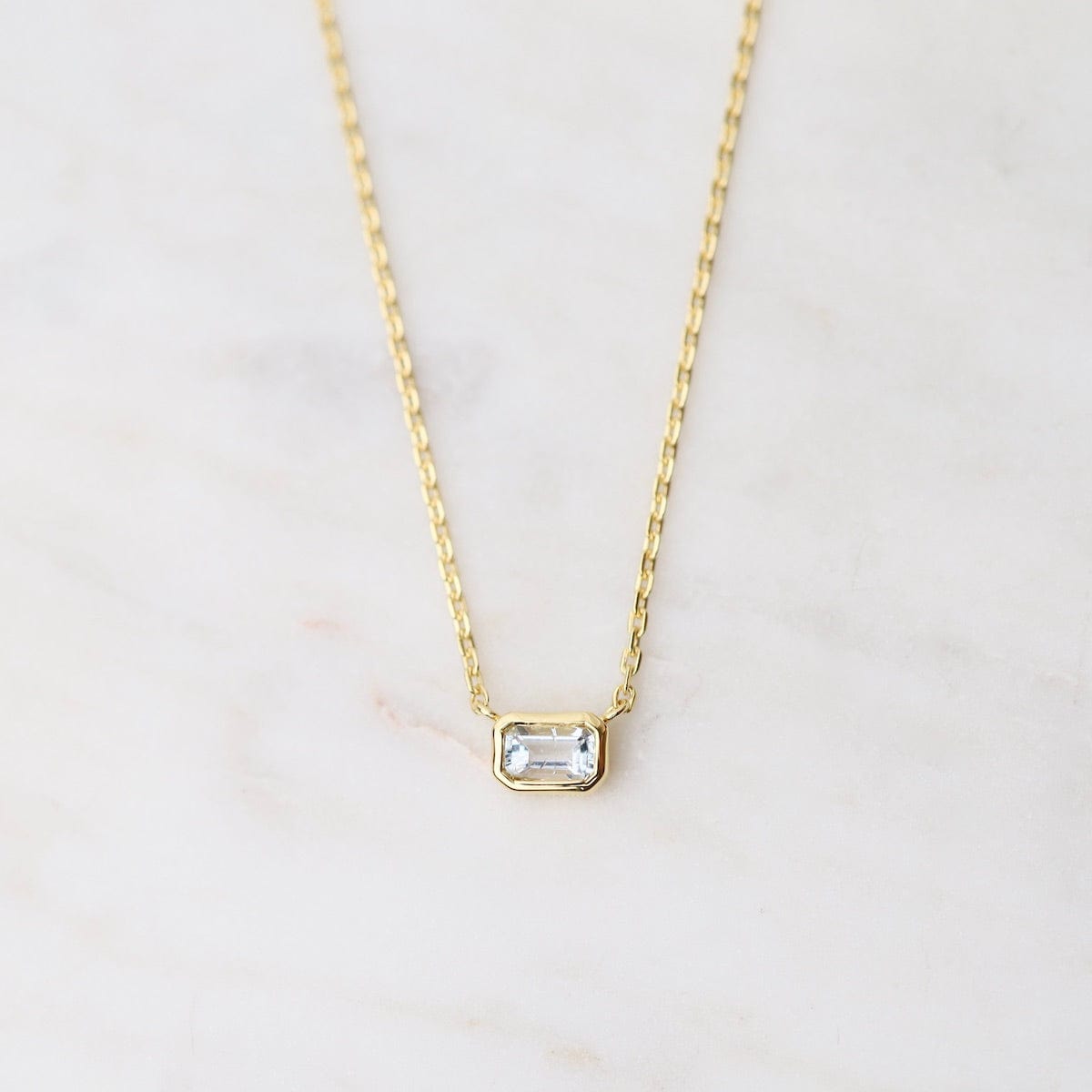 NKL-VRM Octagon Aquamarine Necklace - Gold Vermeil