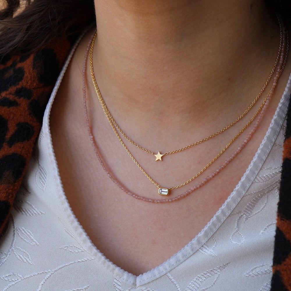 NKL-VRM Octagon White Topaz Necklace - Gold Vermeil