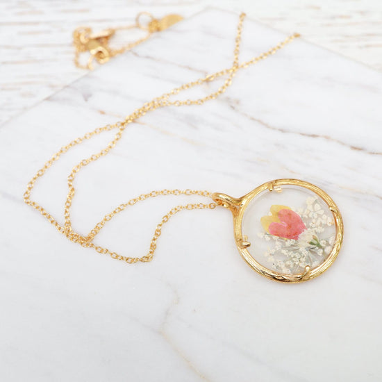 NKL-VRM Orange Hearts Small Glass Botanical Necklace - 18K Gold Vermeil