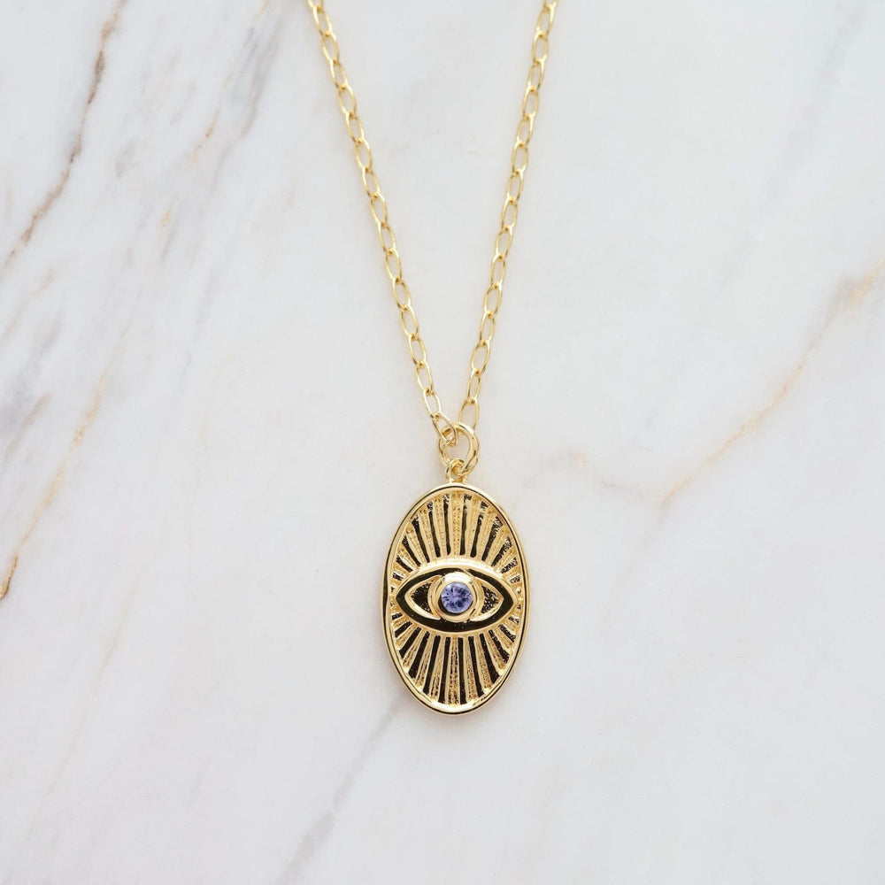 NKL-VRM Oval Evil Eye Medallion with Tanzanite in Gold Vermeil