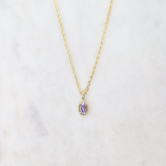 NKL-VRM Oval Tanzanite with Milgrain Edge Necklace - Gold Vermeil