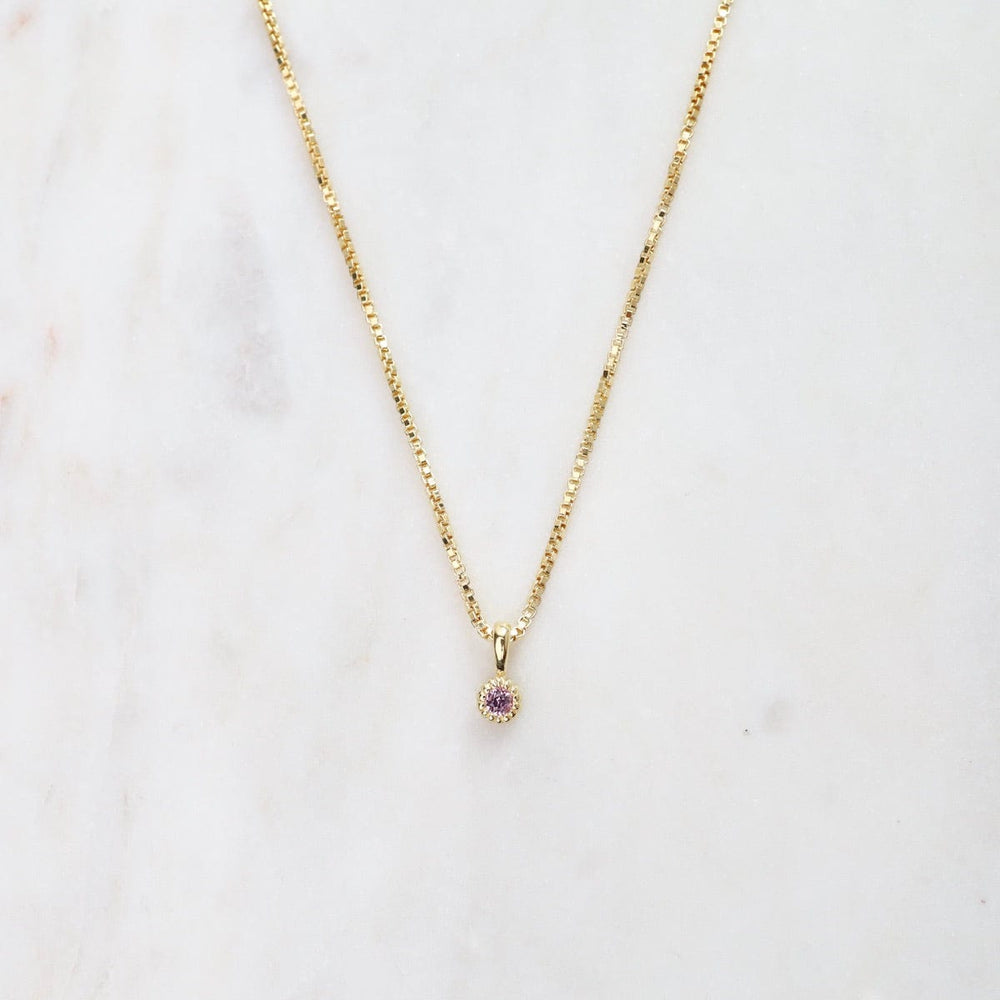 NKL-VRM Pink Sapphire with Milgrain Edge Necklace - Gold Vermeil