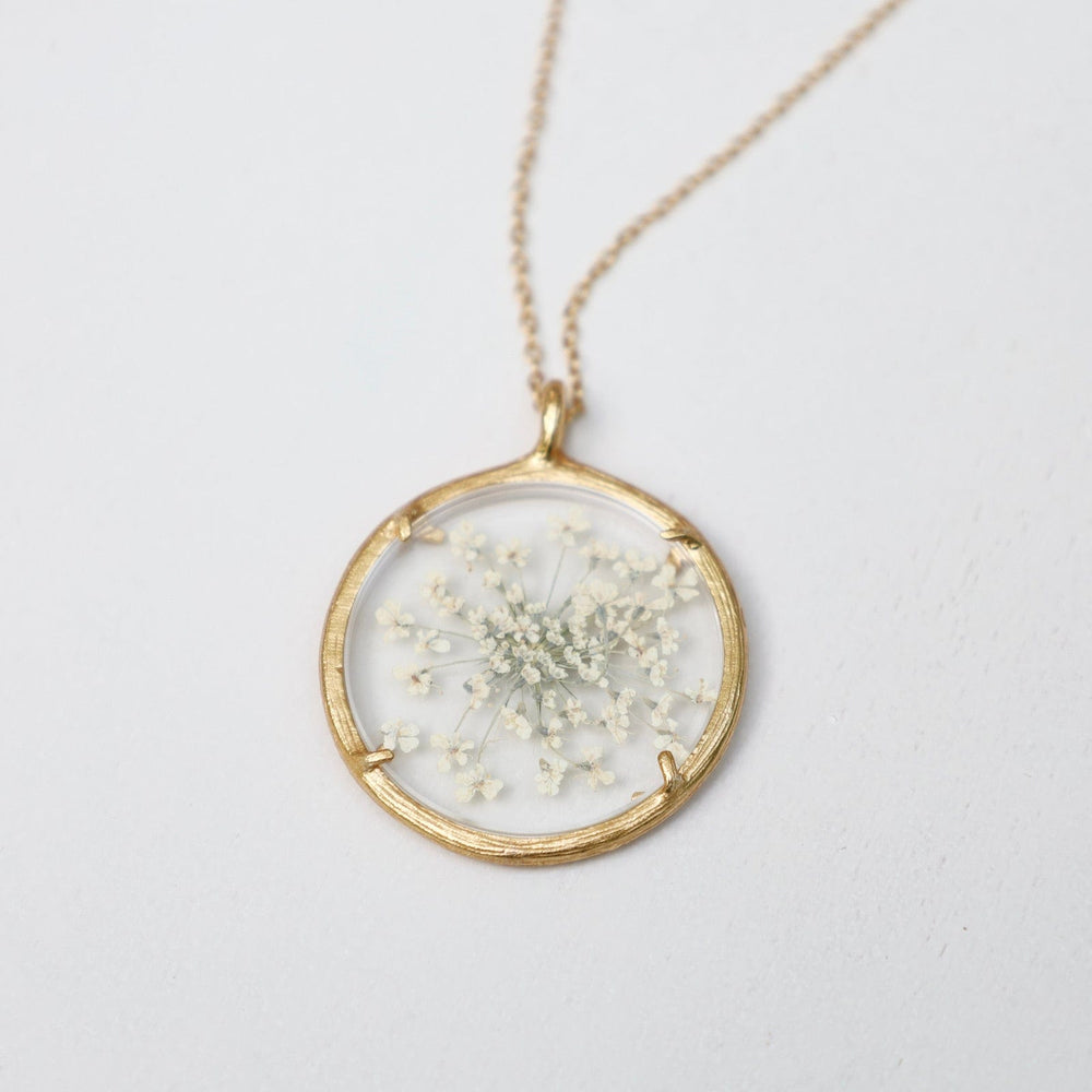 NKL-VRM Queen Anne's Lace Large Glass Botanical Necklace - 18K Gold Vermeil