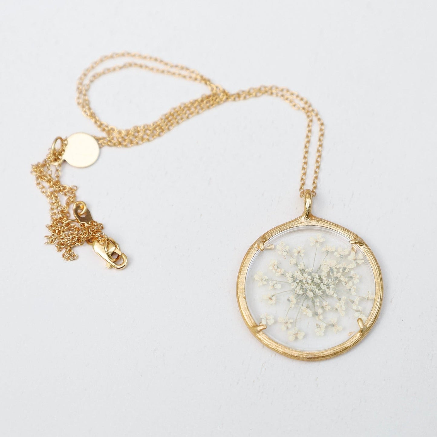 NKL-VRM Queen Anne's Lace Large Glass Botanical Necklace - 18K Gold Vermeil