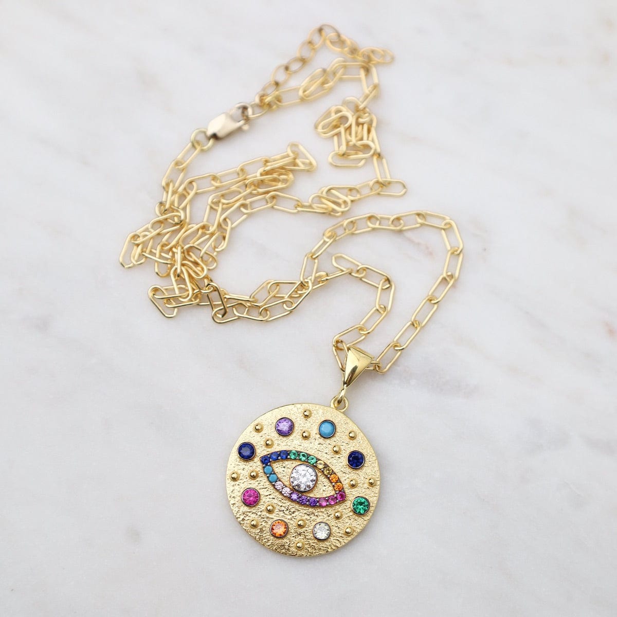 NKL-VRM Rainbow Evil Eye Medallion Necklace