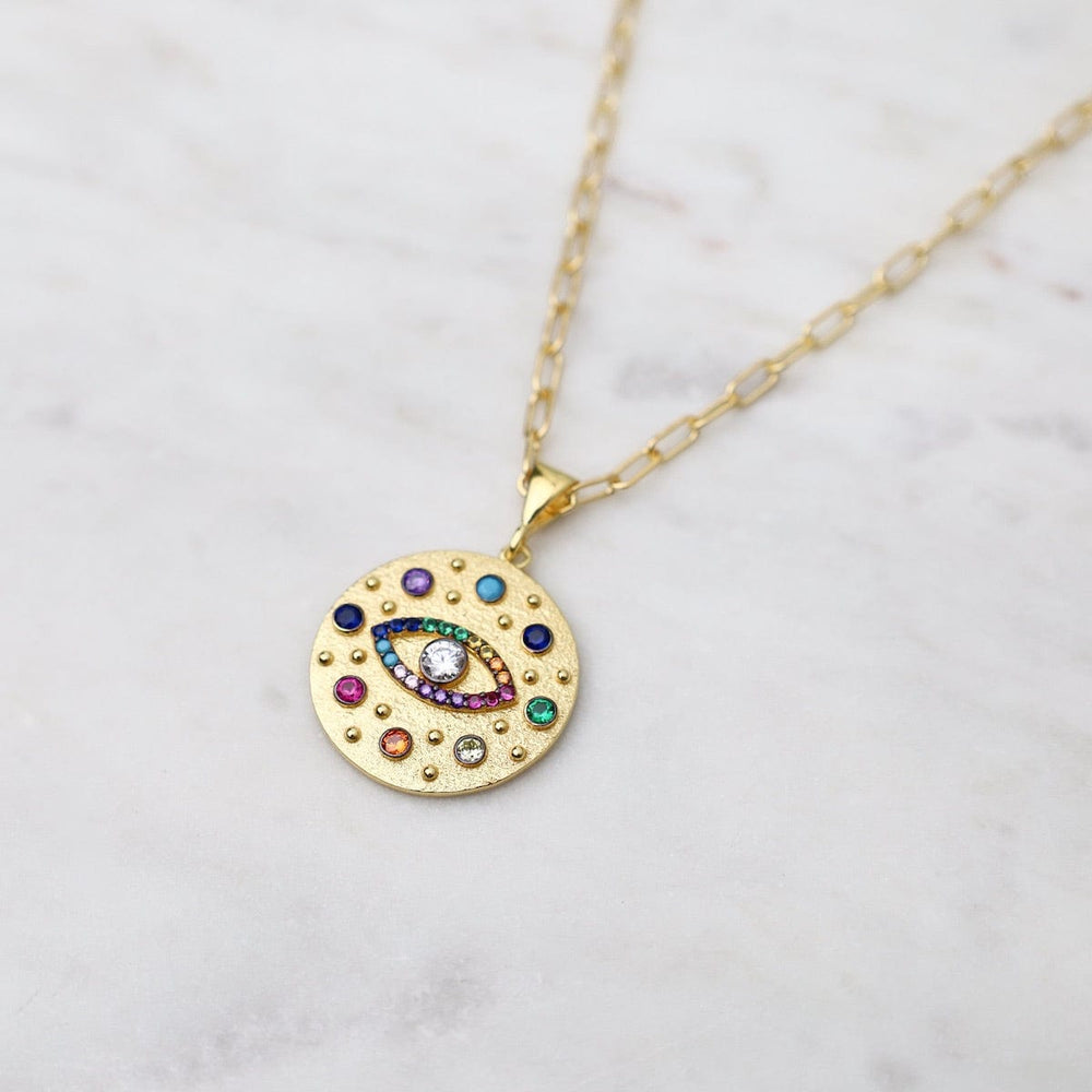 
                  
                    NKL-VRM Rainbow Evil Eye Medallion Necklace
                  
                