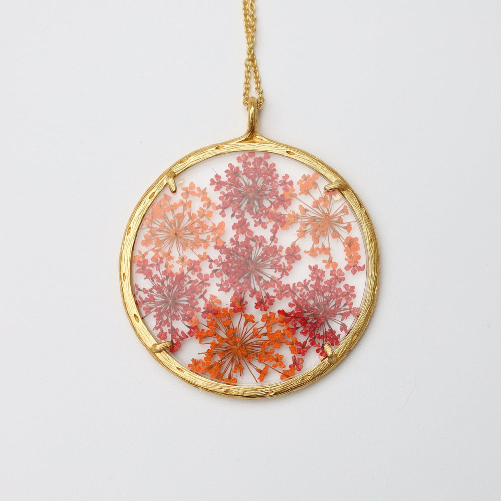 
                  
                    NKL-VRM Red & Orange Queen Anne's Lace Extra Large Botanical Necklace - 18k Gold Vermeil
                  
                