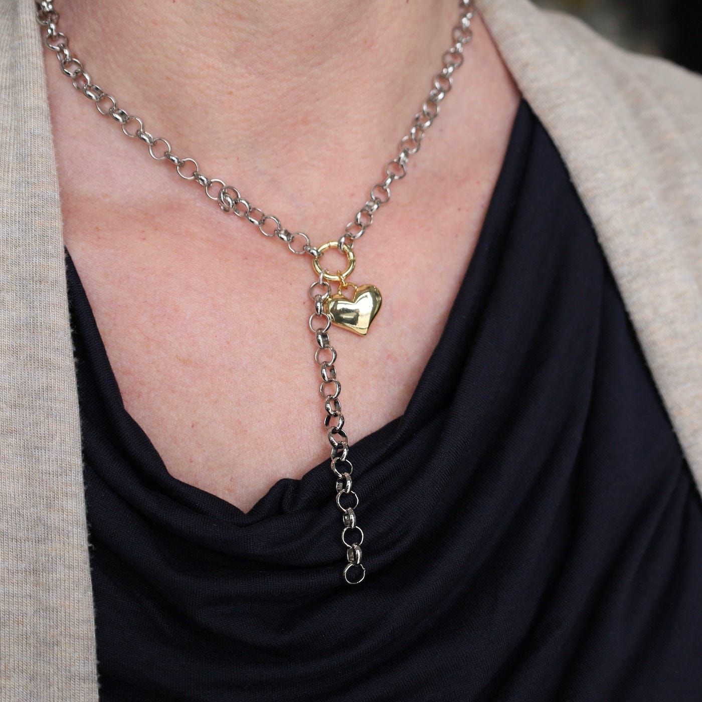 NKL-VRM Rolo Chain and Puffy Heart Tassel Necklace