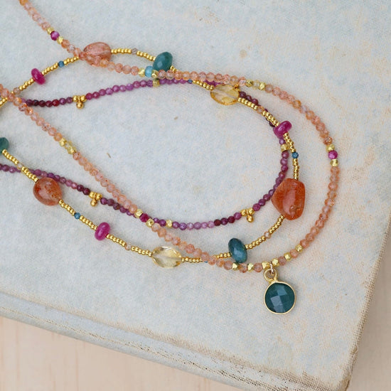 Load image into Gallery viewer, NKL-VRM Ruby, 24kt Vermeil Charms &amp;amp; Beads Necklace
