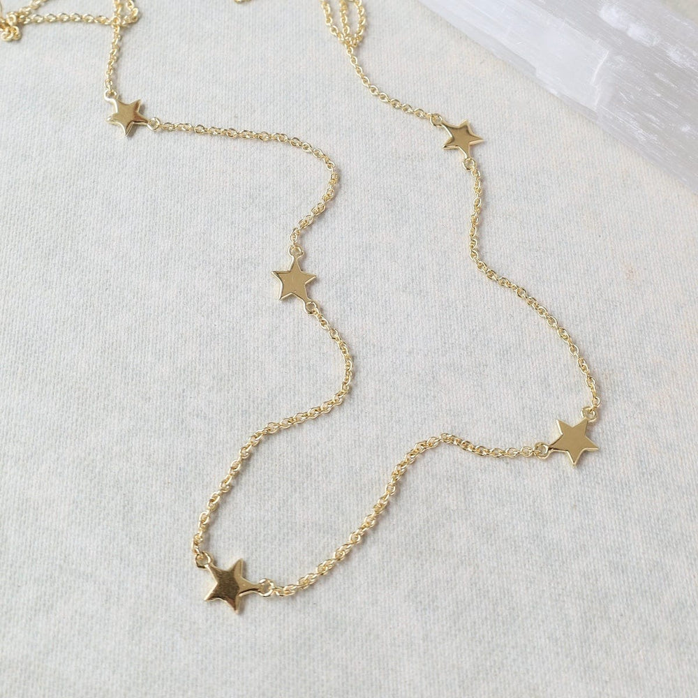 NKL-VRM Short Star Station Necklace – Polished Gold Vermeil