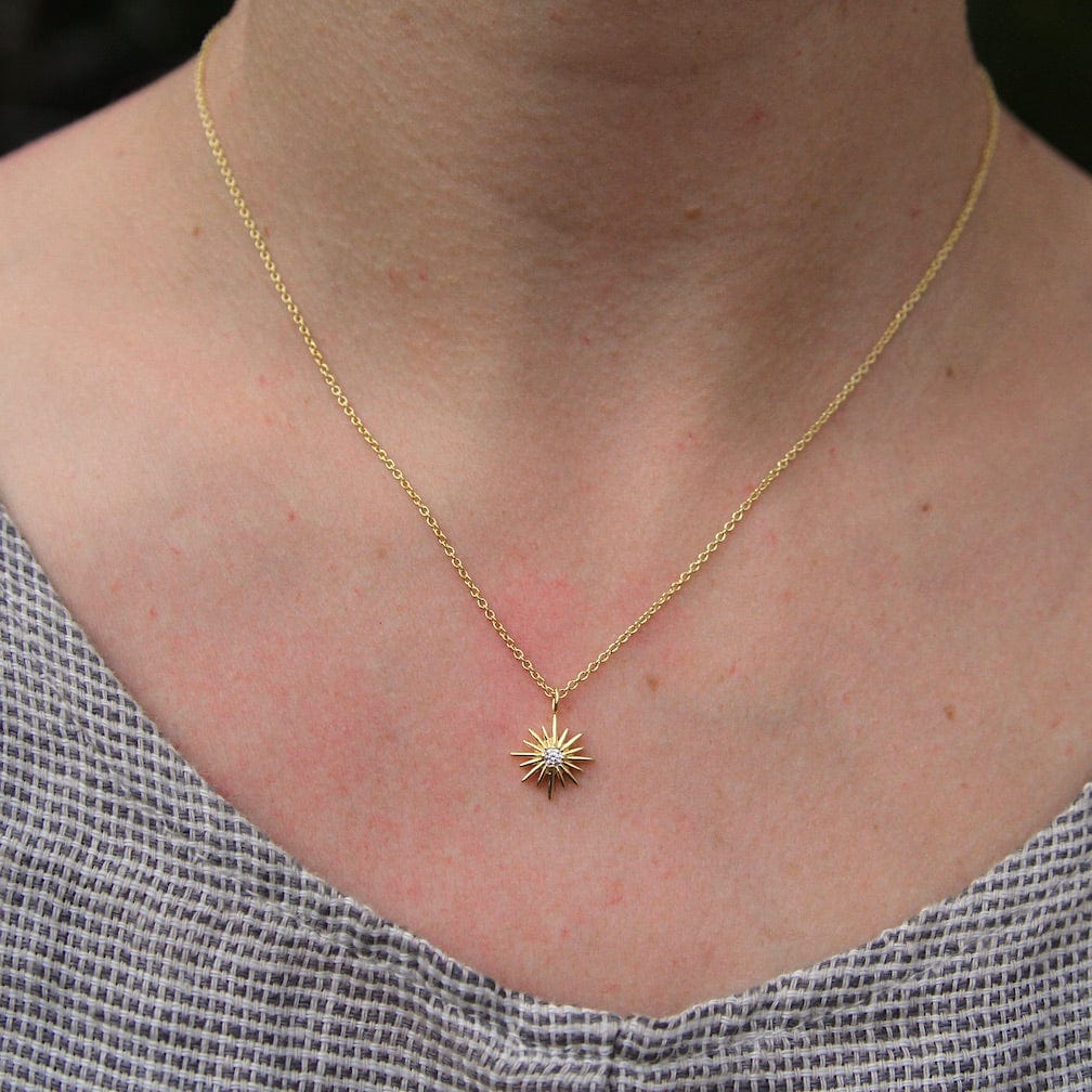 NKL-VRM Sunburst with Center CZ Necklace - 14k Gold Vermei