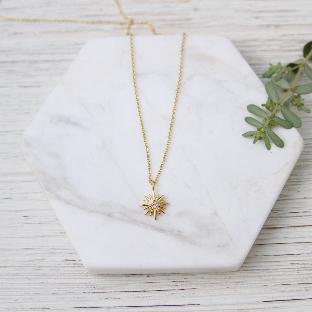 NKL-VRM Sunburst with Center CZ Necklace - 14k Gold Vermei