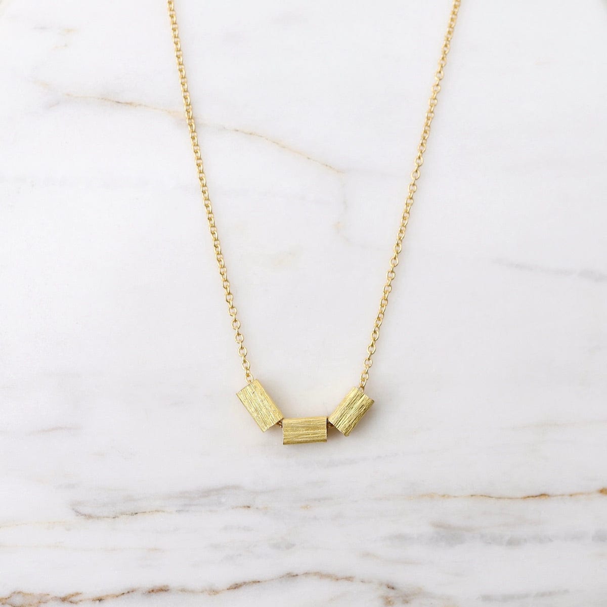 NKL-VRM Three Brushed Gold Vermeil Squares Necklace